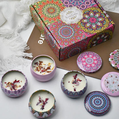 4Pcs/Box Scented Candle Set Gift Islamic Arabian Patterns Fragrance Candle Jar Smokeless