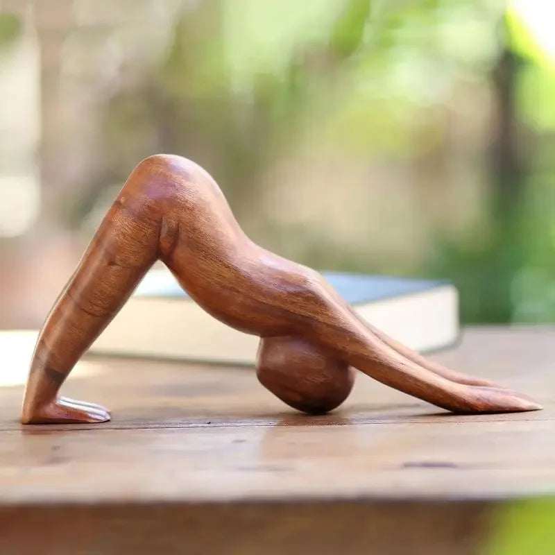Yoga Girl Wood Carving Wooden Yoga Meditation Statue Handmade Wood Carving