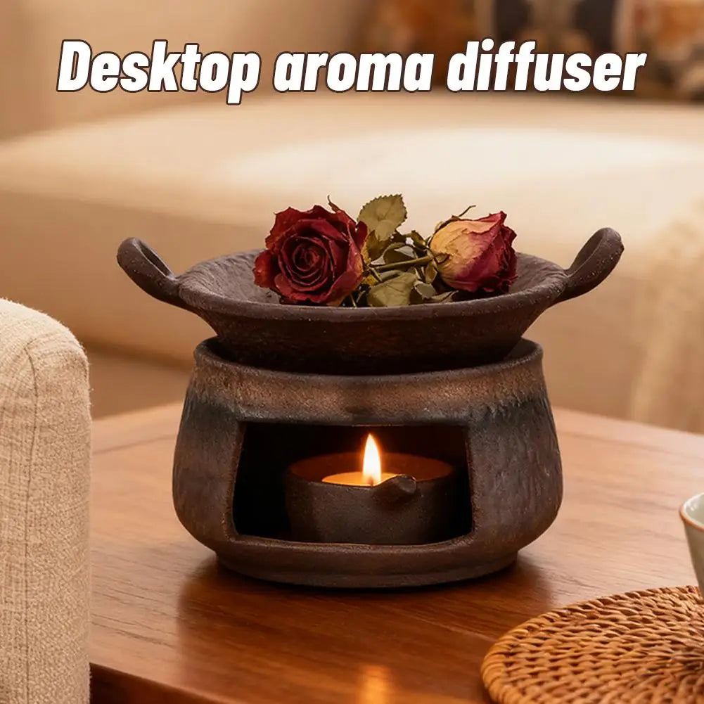 Coarse Pottery Herb Burner, Multi-Functional Ceramic Aromatherapy - Your Ritual Hub 