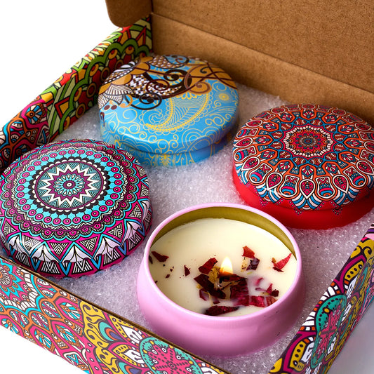 4PCS/Set Scented Candle Box Vintage Flower Rose Soy Wax