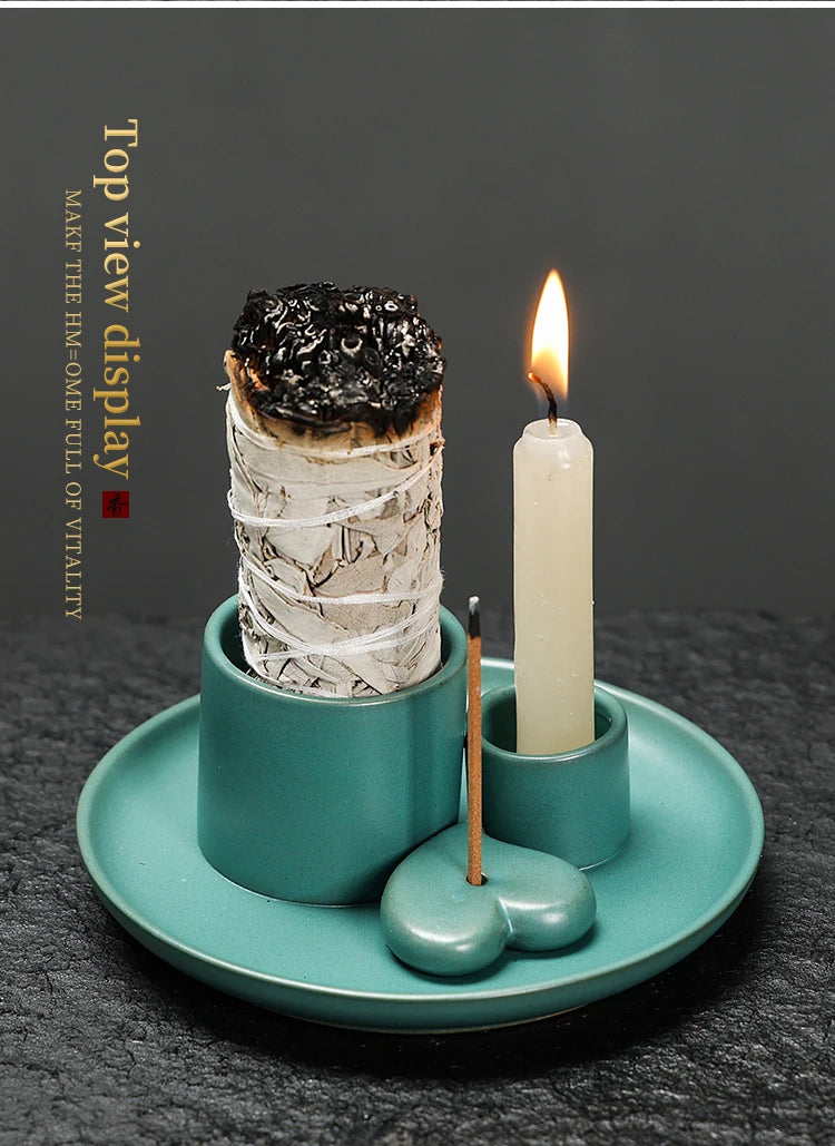 4-in-1 Ceramic Incense & Sage Burner Set - Your Ritual Hub 