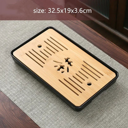 Bamboo Tea Tray with Water Storage & Drainage