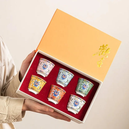 6pcs/set Kung Fu Tea Set Flower Tea Cup Chinese Style Vintage Ceramic