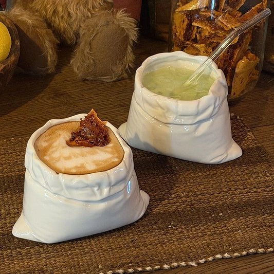 Burlap & Ceramic Coffee Mugs: Eccentric Handmade Cups, Unique Shapes & Niche Aesthetic