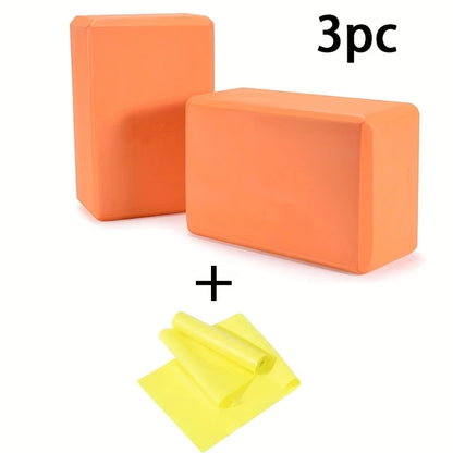 3PCS includes 2 yoga Blocks 1 resistance bands. High-density EVA mats, TPE stretch bands. for beginner yoga, stretching exercise