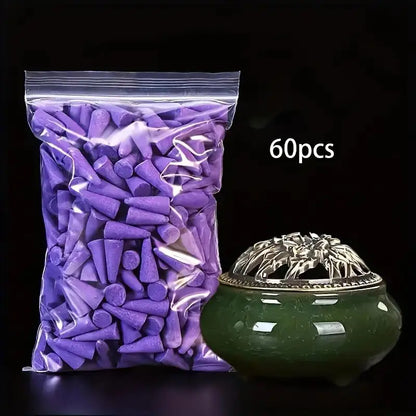 60 packs of natural incense cones | sandalwood, floral fragrance, suitable for meditation/yoga | home, bathroom and Spa