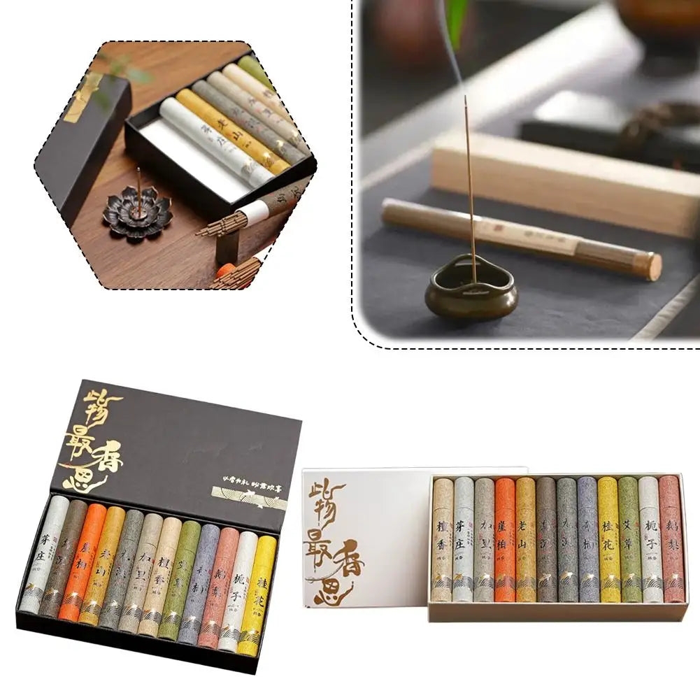 Chinese 12 kinds of scented Incense Stick Gift Box Set natural linear Aromatherapy - Your Ritual Hub 
