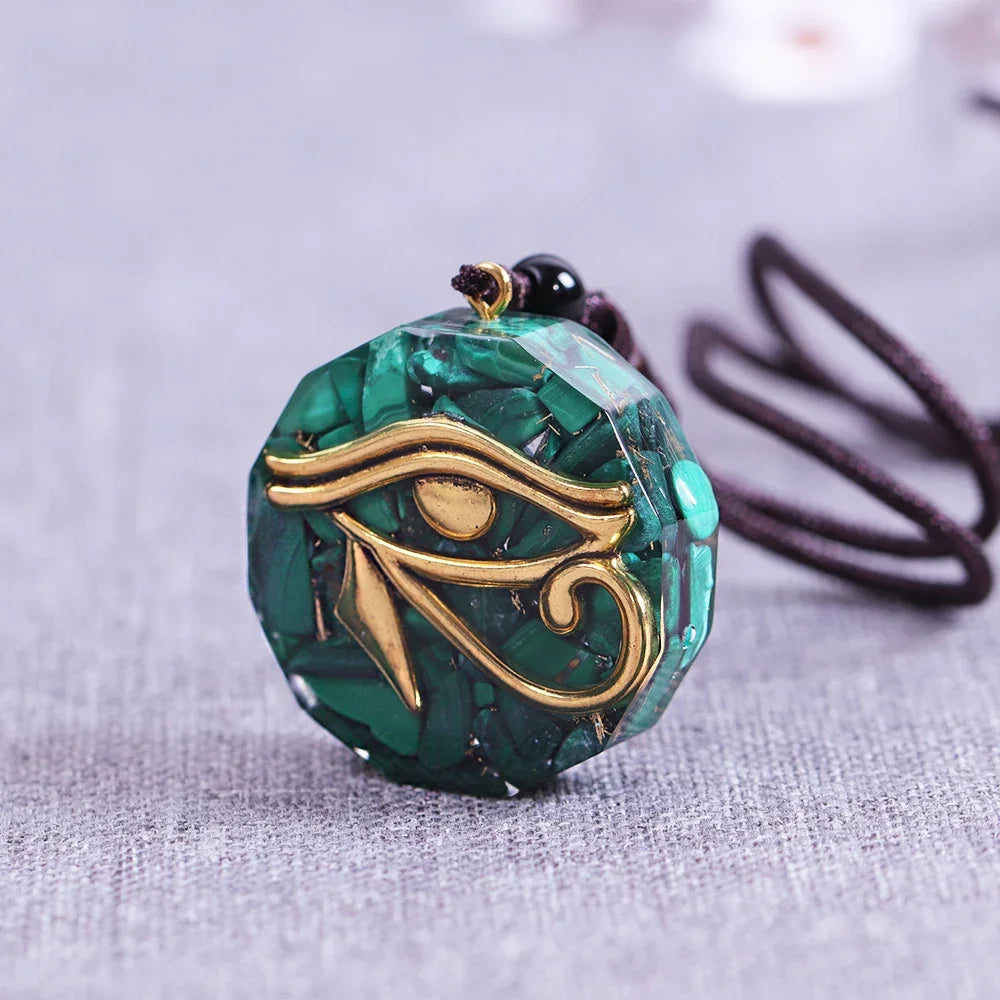 Eye of Horus Orgone Energy Pendant Necklace – Malachite, Lapis Lazuli & Healing Crystals