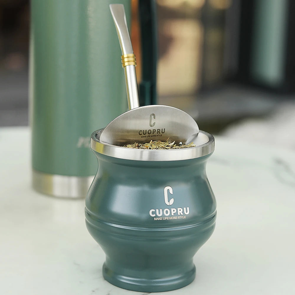 Yerba Mate Gourd Set — Double-Wall Steel Cup & Bombilla