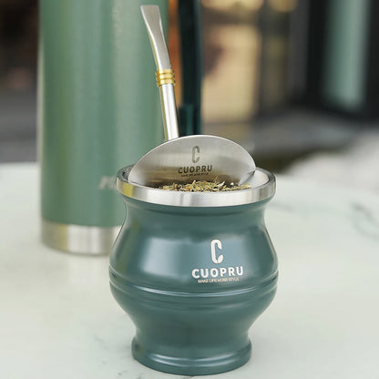 Yerba Mate Gourd Set — Double-Wall Steel Cup & Bombilla