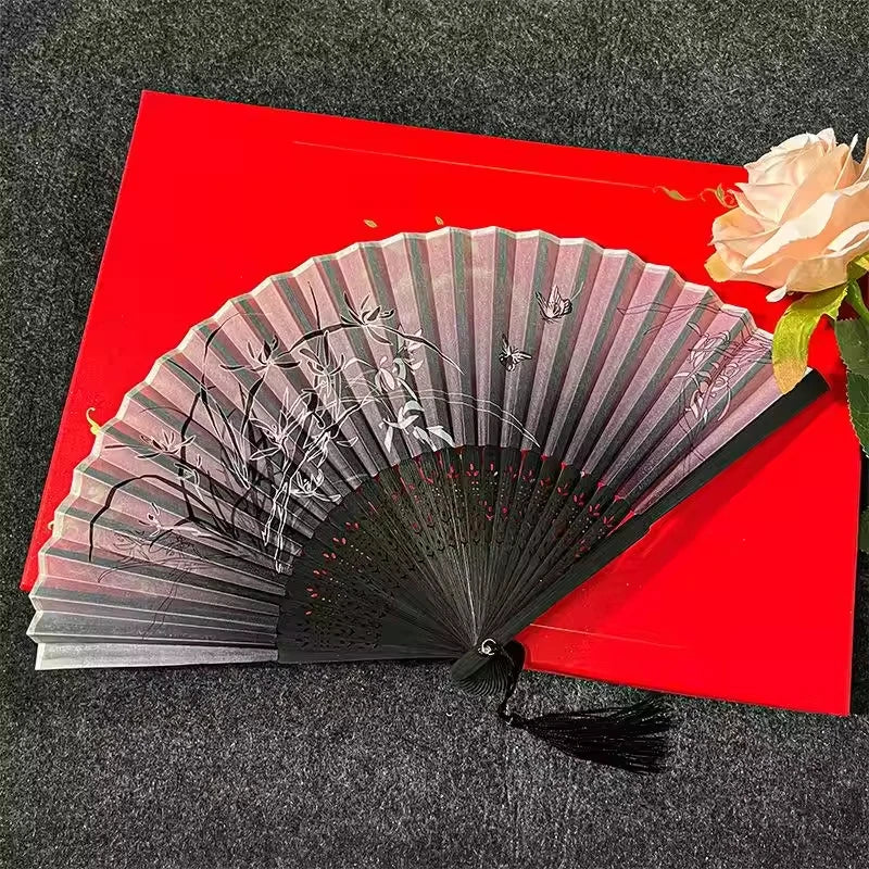 Silk & Bamboo Floral Folding Fan – Oriental Hand Fan for Ritual, Gifting & Decor