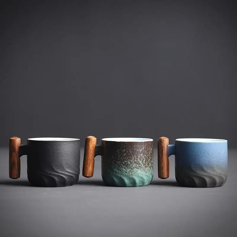 6pcs Set Ceramic Retro Espresso Coffee Cup With Wooden Handle - Your Ritual Hub 
