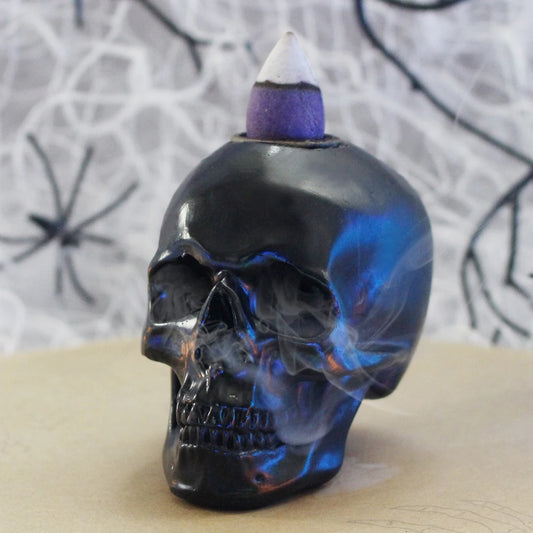 Gothic Skull Backflow Incense Burner — Black Resin