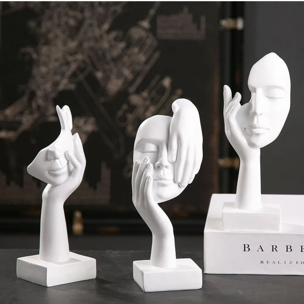 Abstract Resin Face Sculpture – Nordic Minimalist Desktop Art Statue