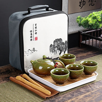 Travelling Bag 4 Cups Chinese Kung Fu Tea Set Travel Set Ceramic