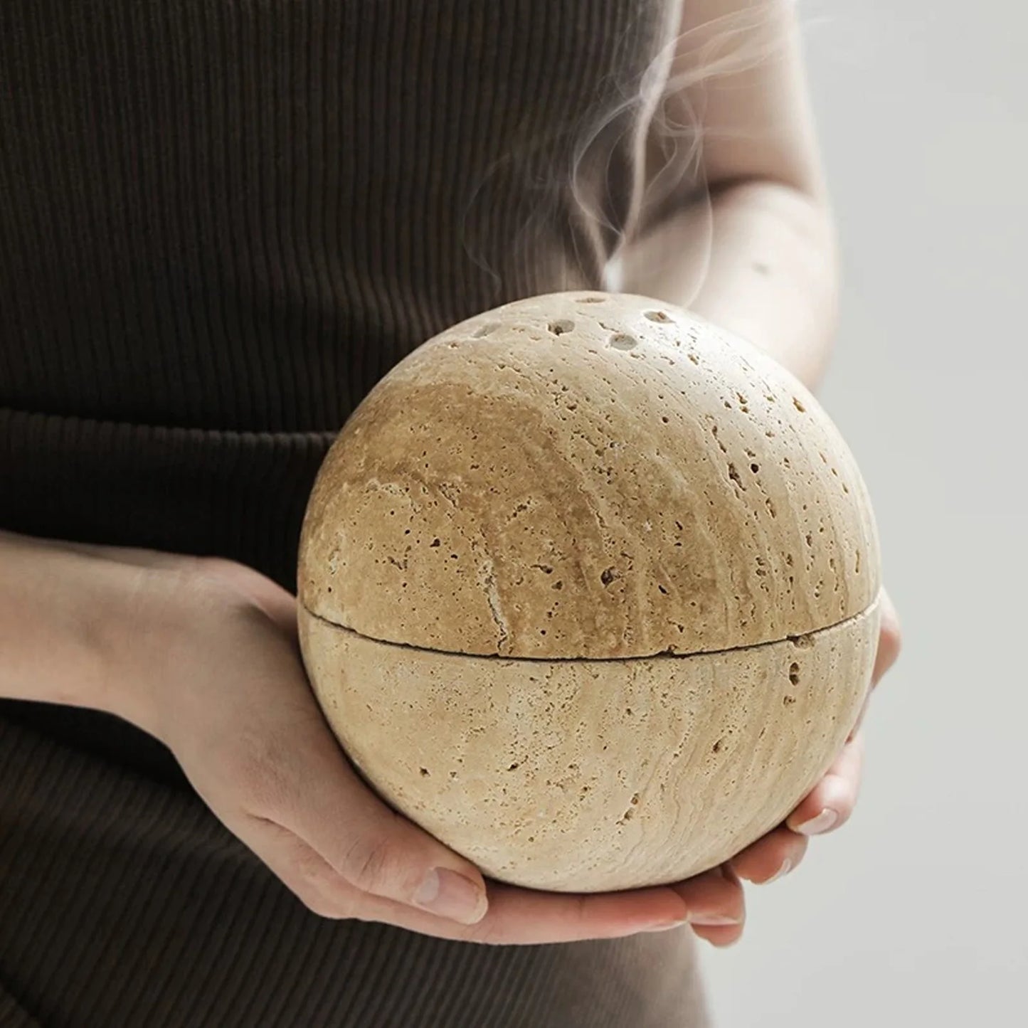 Travertine Marble Incense Burner Textured Spherical Aromatherapy