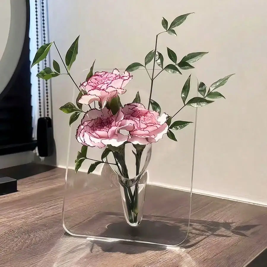 Clear Acrylic Sculptural Vase — Botanical Frame & Butterfly Designs