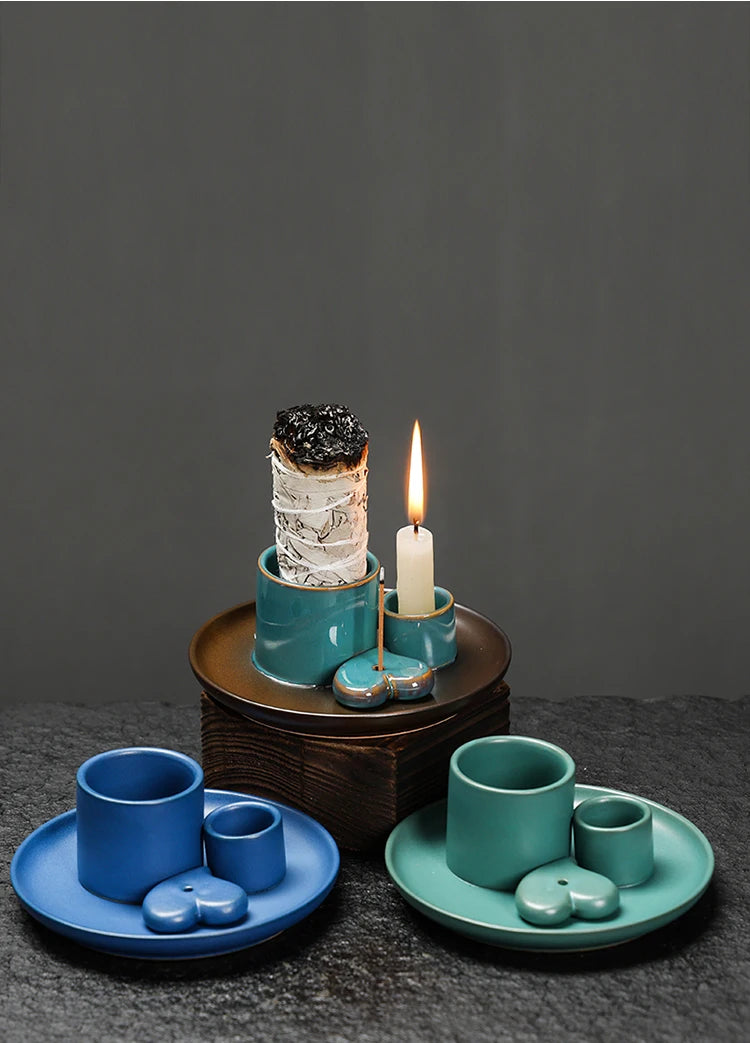 4-in-1 Ceramic Incense & Sage Burner Set - Your Ritual Hub 