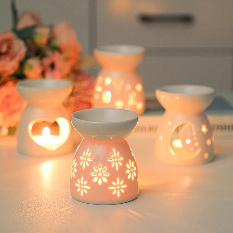 White Ceramic Hollow Aromatherapy Oil Burner