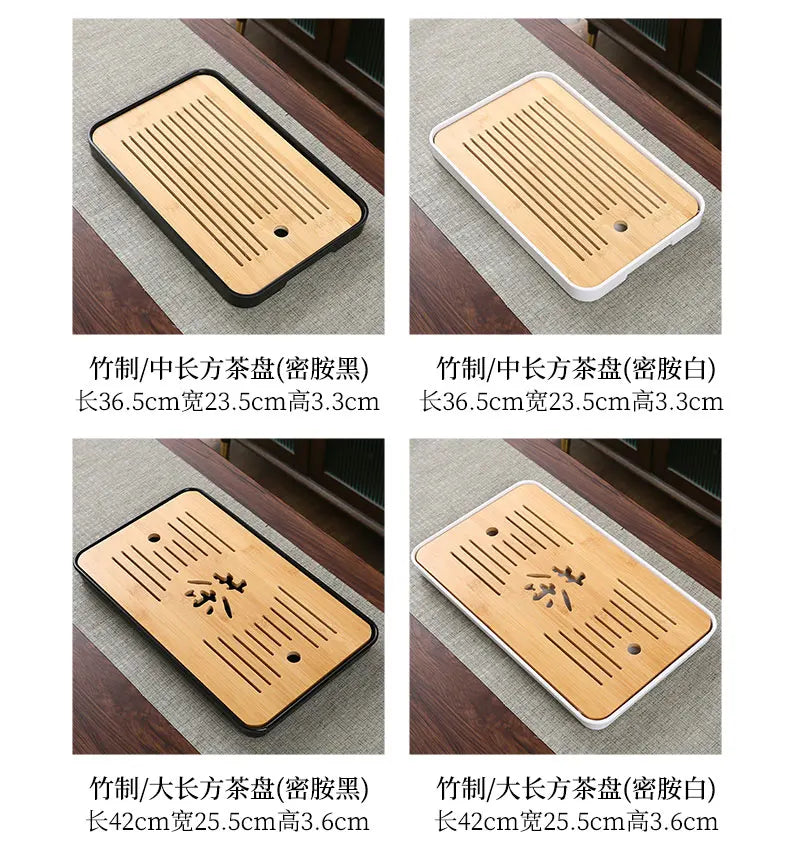 Bamboo Tea Tray with Water Storage & Drainage