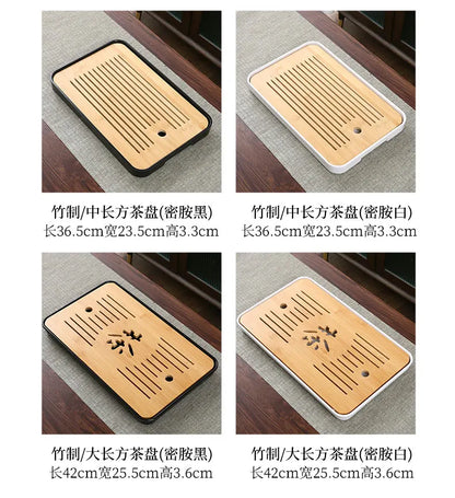 Bamboo Tea Tray with Water Storage & Drainage