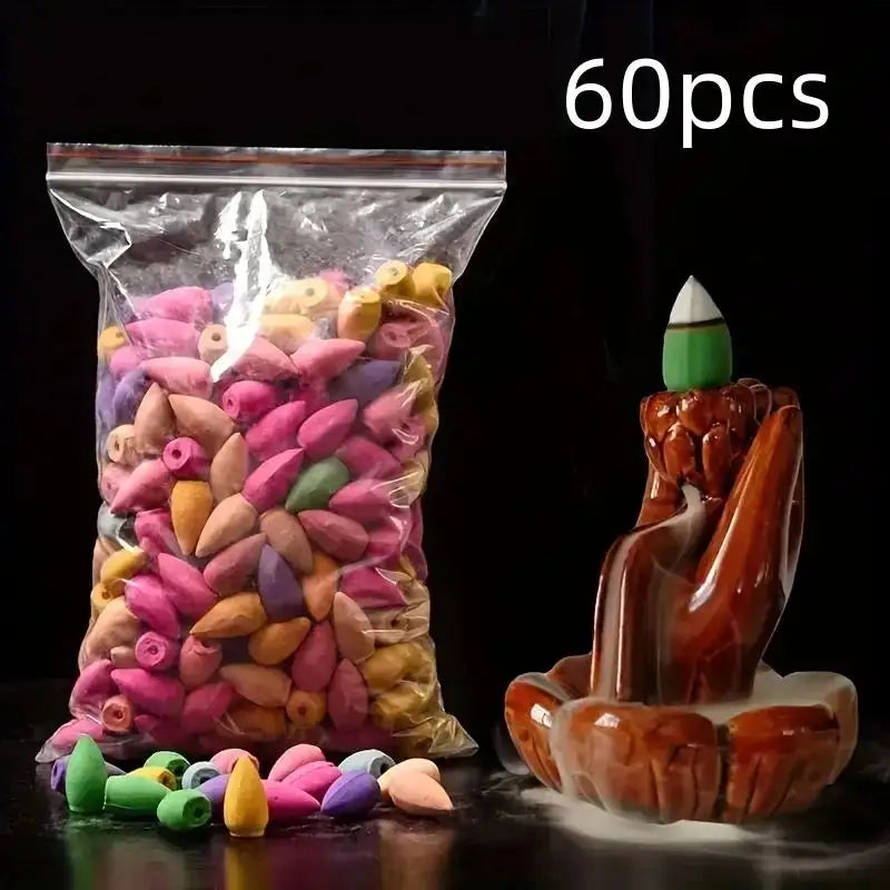 60 packs of natural incense cones | sandalwood, floral fragrance, suitable for meditation/yoga | home, bathroom and Spa