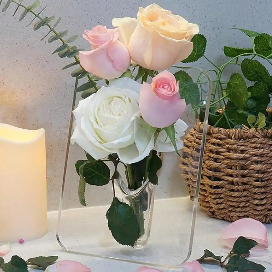 Clear Acrylic Sculptural Vase — Botanical Frame & Butterfly Designs