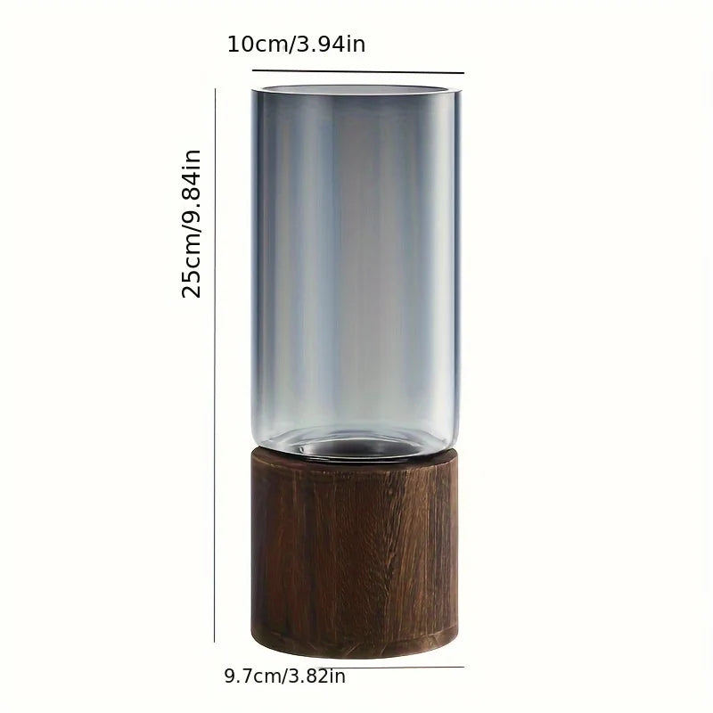 Elegant Glass Vase with Wooden Base for Hydroponic Plants & Decor
