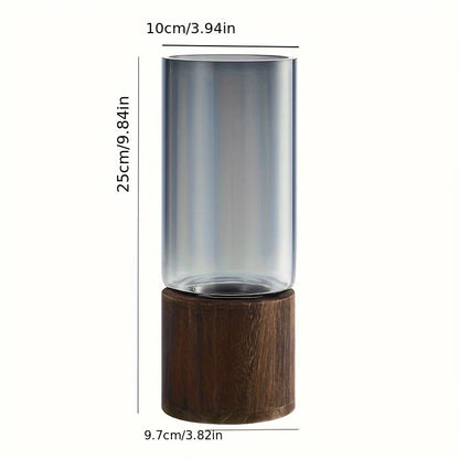 Elegant Glass Vase with Wooden Base for Hydroponic Plants