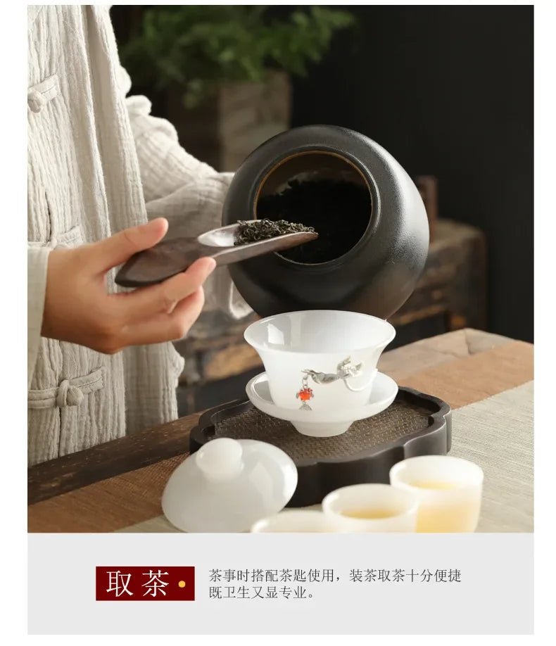 Retro Ceramic Tea Pot Sealed Pu'er Tea Container Chinese Tea Set Decor