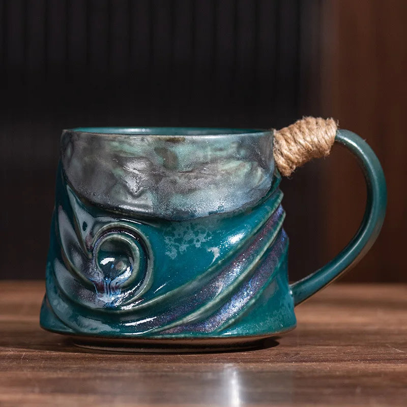 Creative Spiral Hemp Rope Ceramic Cup Retro Rough Pottery Coffee Cup - Your Ritual Hub 