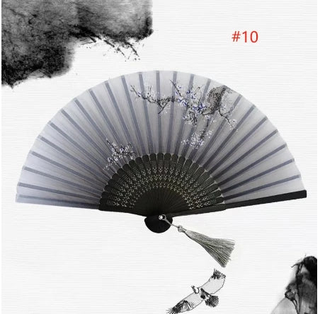 Silk & Bamboo Floral Folding Fan – Oriental Hand Fan for Ritual, Gifting & Decor