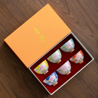 6pcs/set Kung Fu Tea Set Flower Tea Cup 65ml Chinese Style