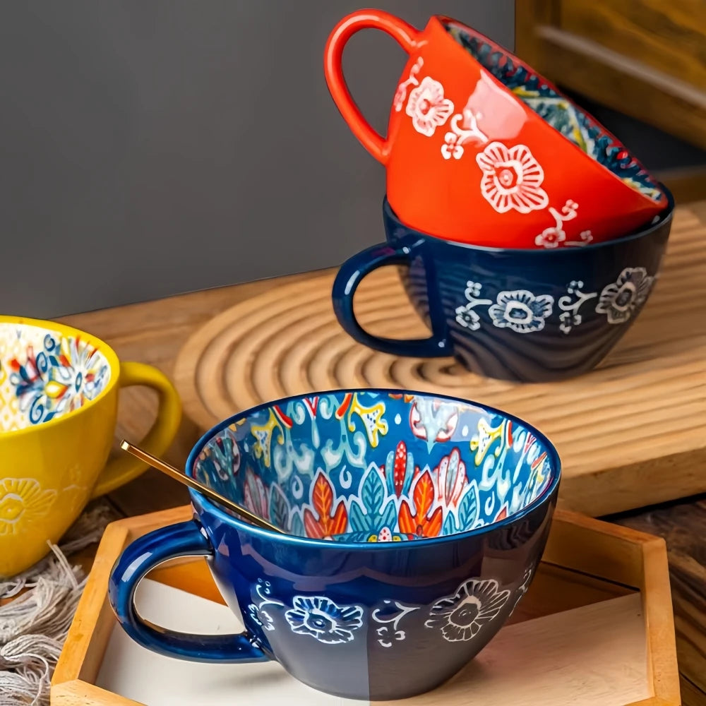 Bohemian Morning Tea Mug, 13.5 oz Ceramic Coffee Mugs - Your Ritual Hub 