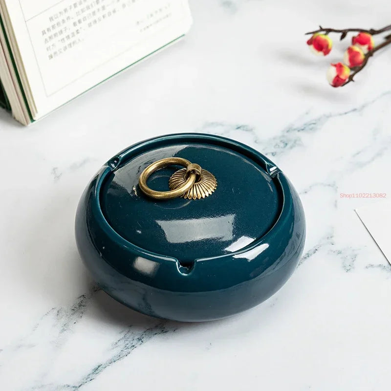 Round Ceramic Ashtray with Lid, 10 Styles