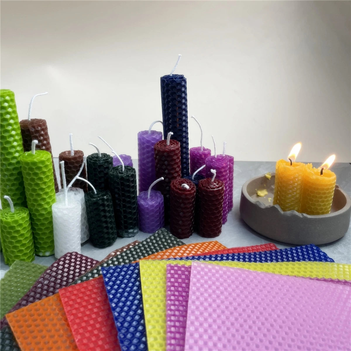 Colored Beeswax Sheet Candle Making Kit – 13 Honeycomb Wax Sheets for DIY Roll Candles