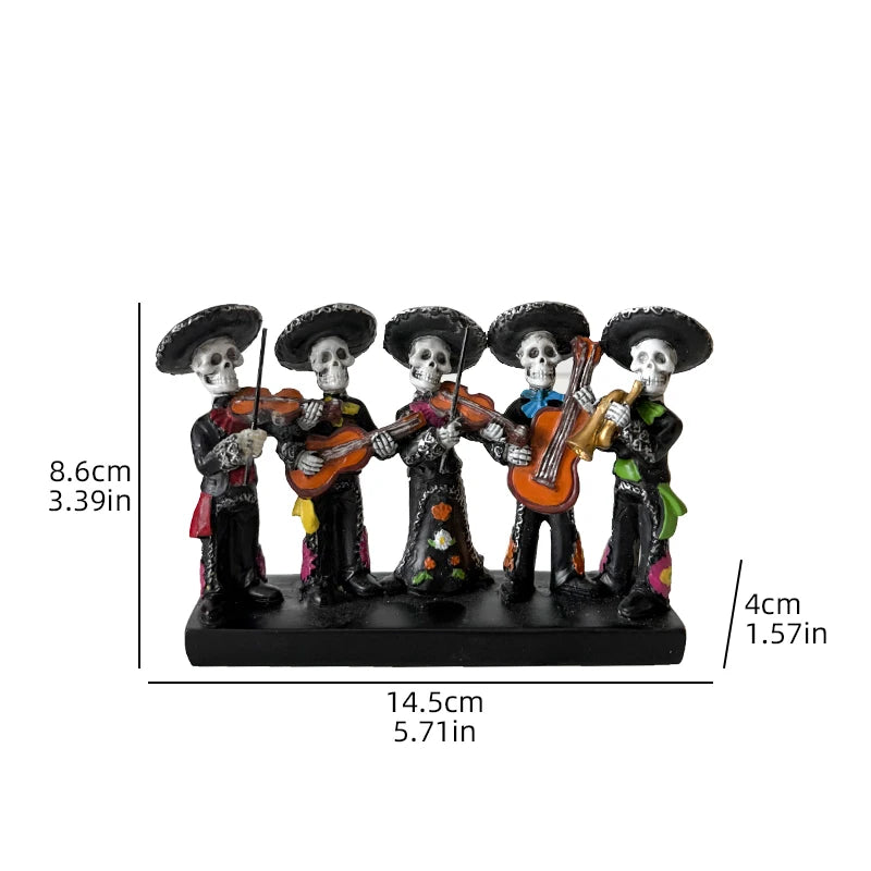 Day of the Dead Skeleton Band Statue — Festive Resin Sculpture