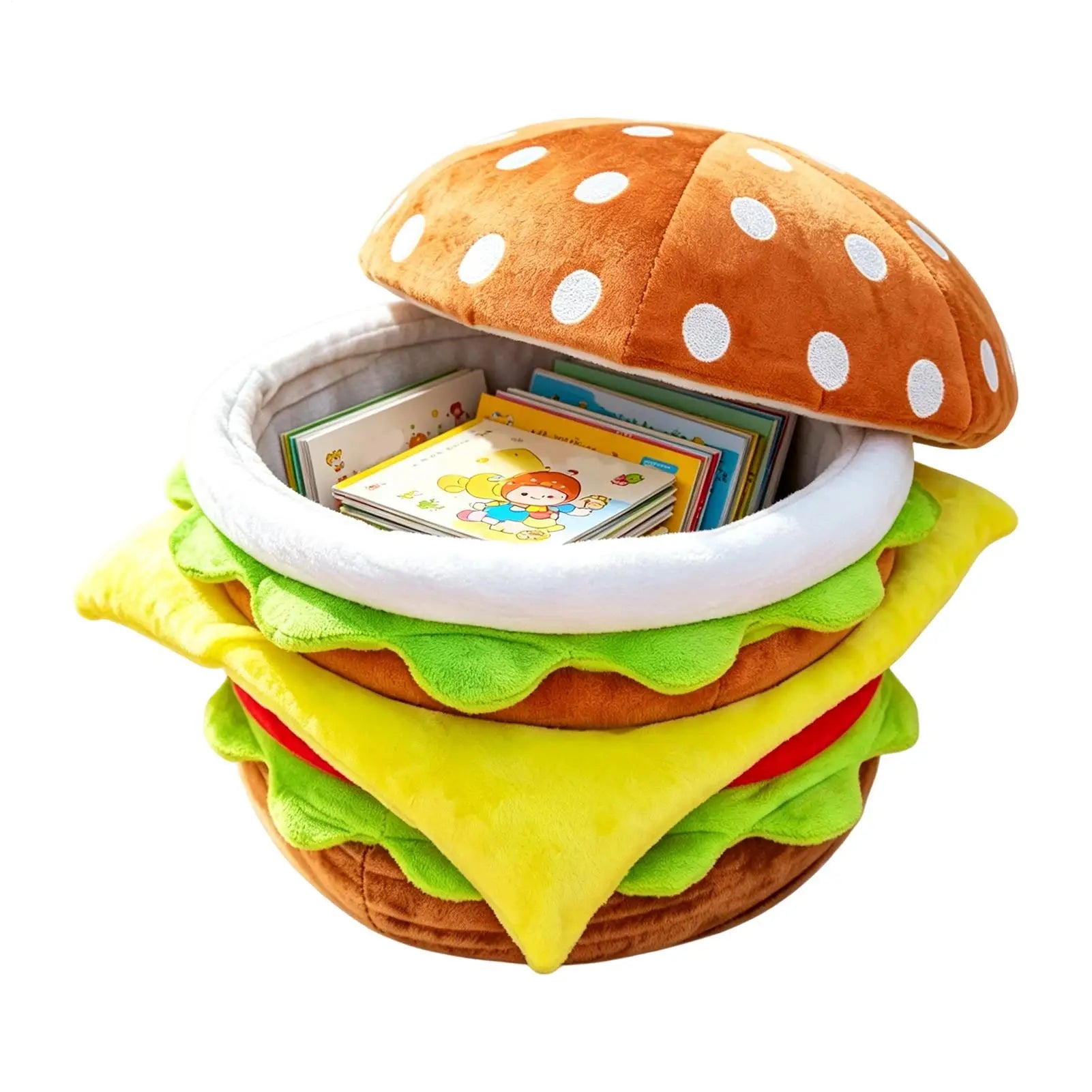 Hamburger Storage Ottoman Stool – Cute Flannel Footstool with Lid