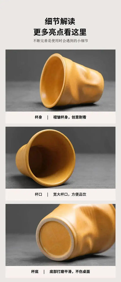 Coarse Pottery Coffee Cup   Hand Kneaded Pleated Cup Ceramic