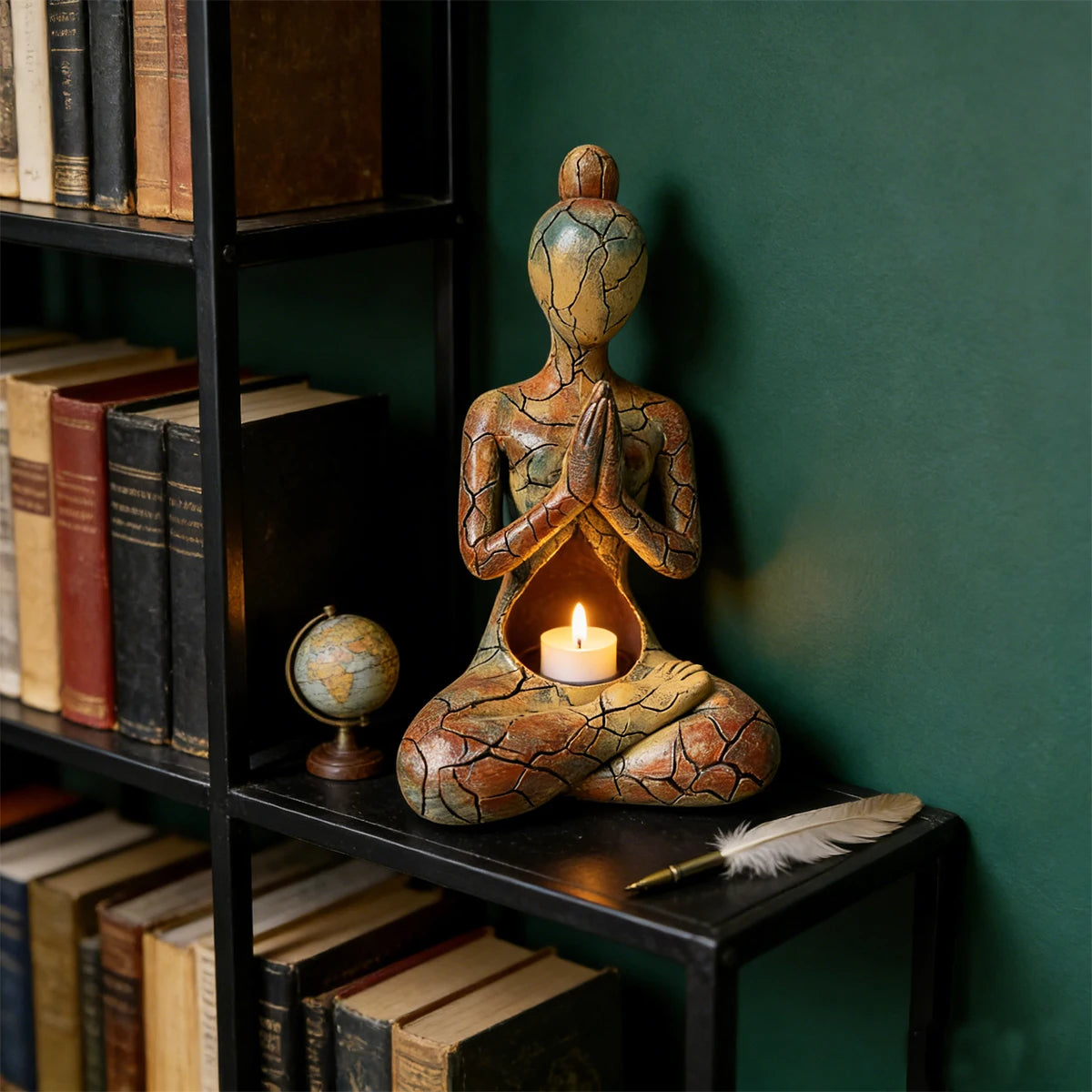Crackle Earth Meditation Goddess – Resin Prayer Sculpture for Altar & Sacred Space