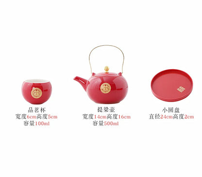 Red Ceramic Teaware Suit Chinese Handmade