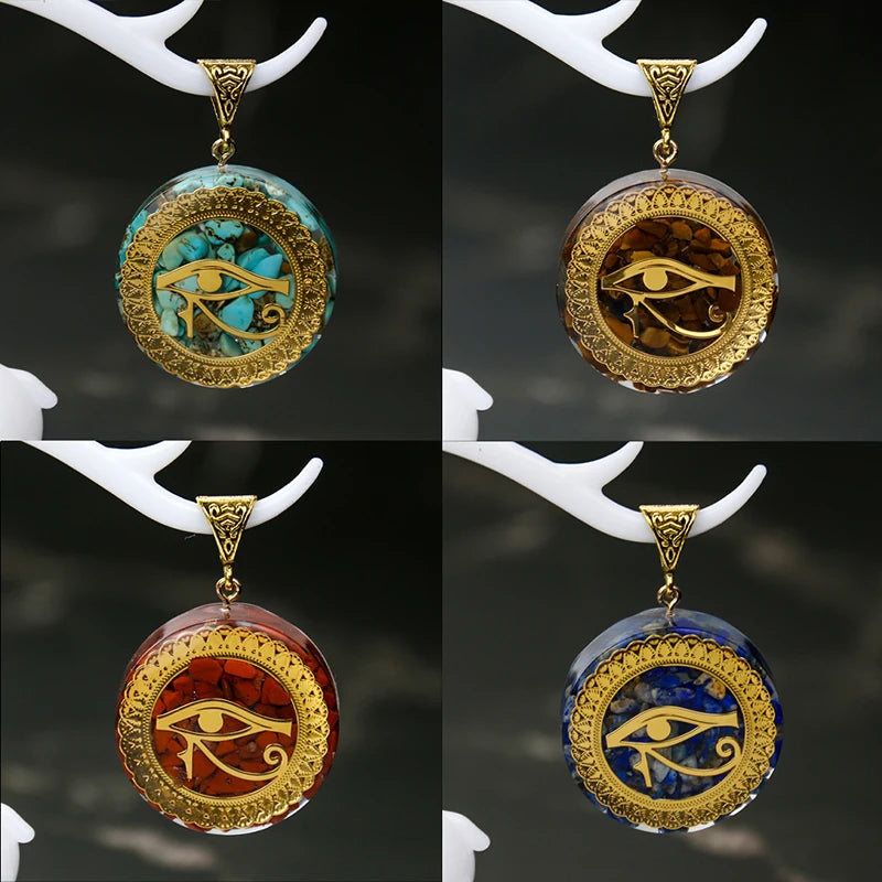 Eye of Horus Crystal Chakra Pendant Necklace – Natural Stone | Reiki Healing & Meditation