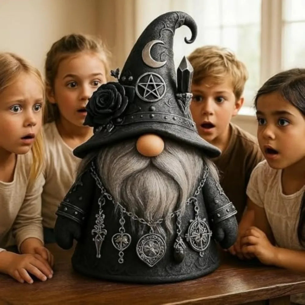 Gothic Wizard Gnome Figurine – Mystical Resin Statue