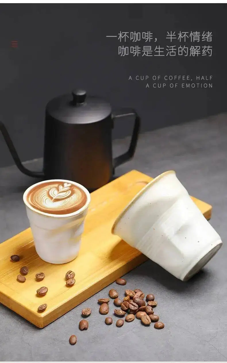 Coarse Pottery Coffee Cup   Hand Kneaded Pleated Cup Ceramic