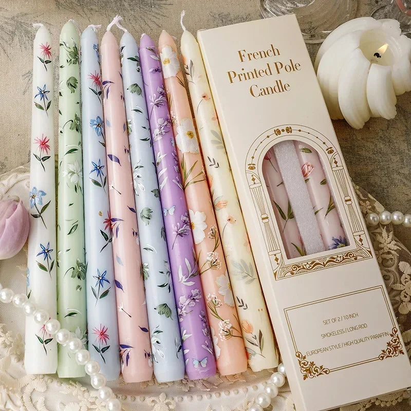 European Printed Long Taper Candles — Smokeless