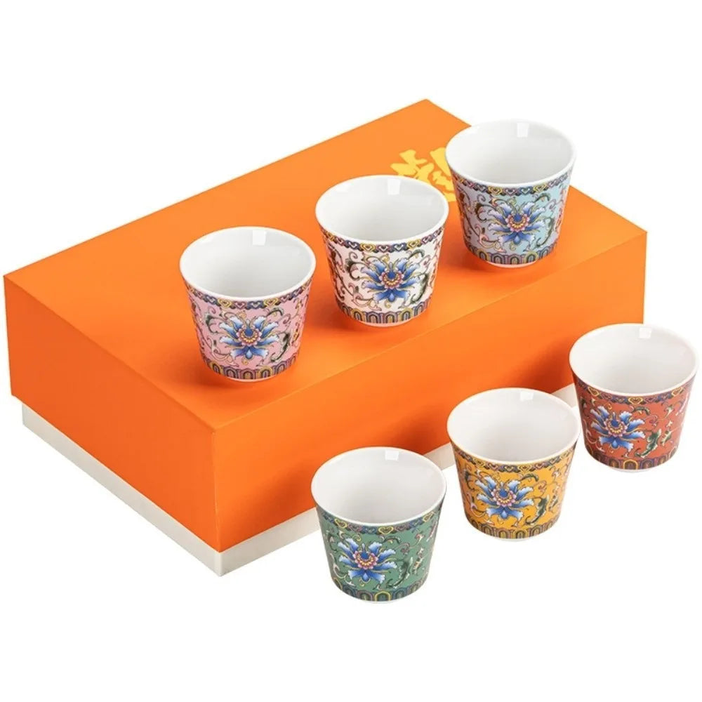6pcs/set Kung Fu Tea Set Flower Tea Cup Chinese Style Vintage Ceramic - Your Ritual Hub 