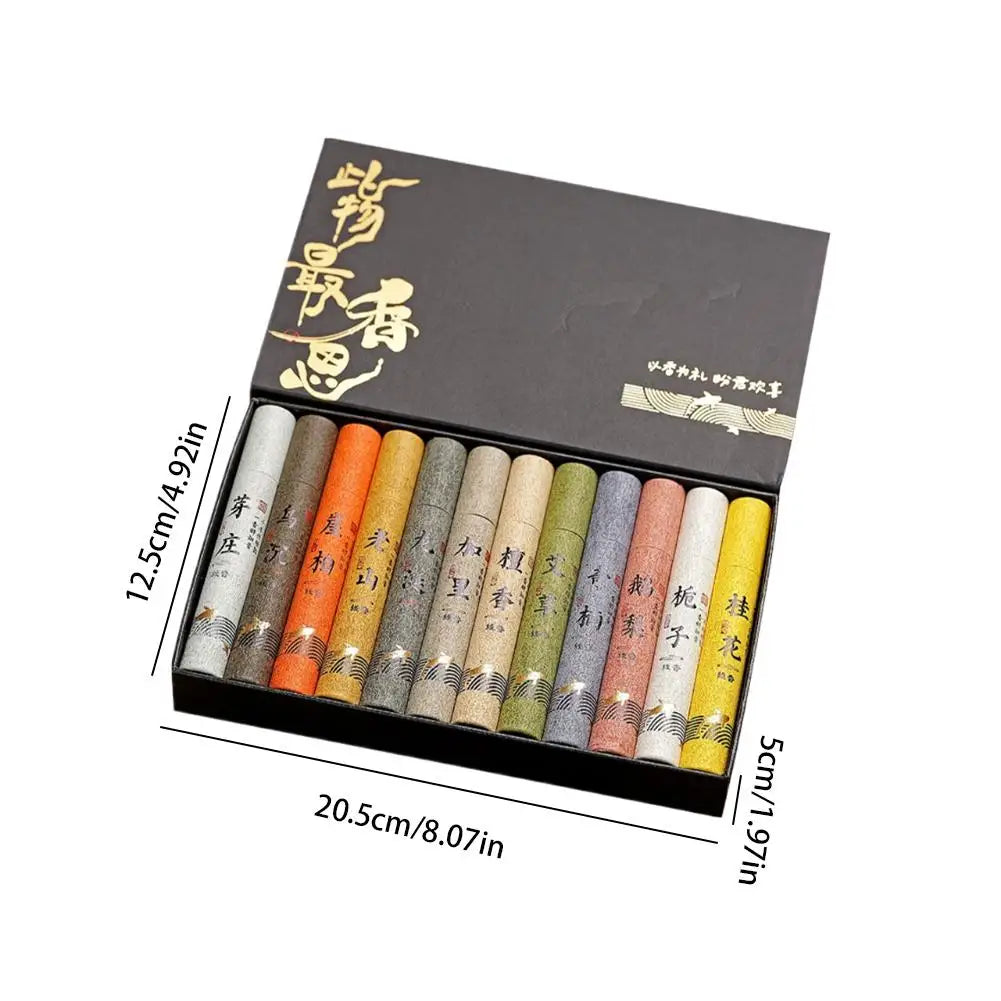 Chinese 12 kinds of scented Incense Stick Gift Box Set natural linear Aromatherapy - Your Ritual Hub 