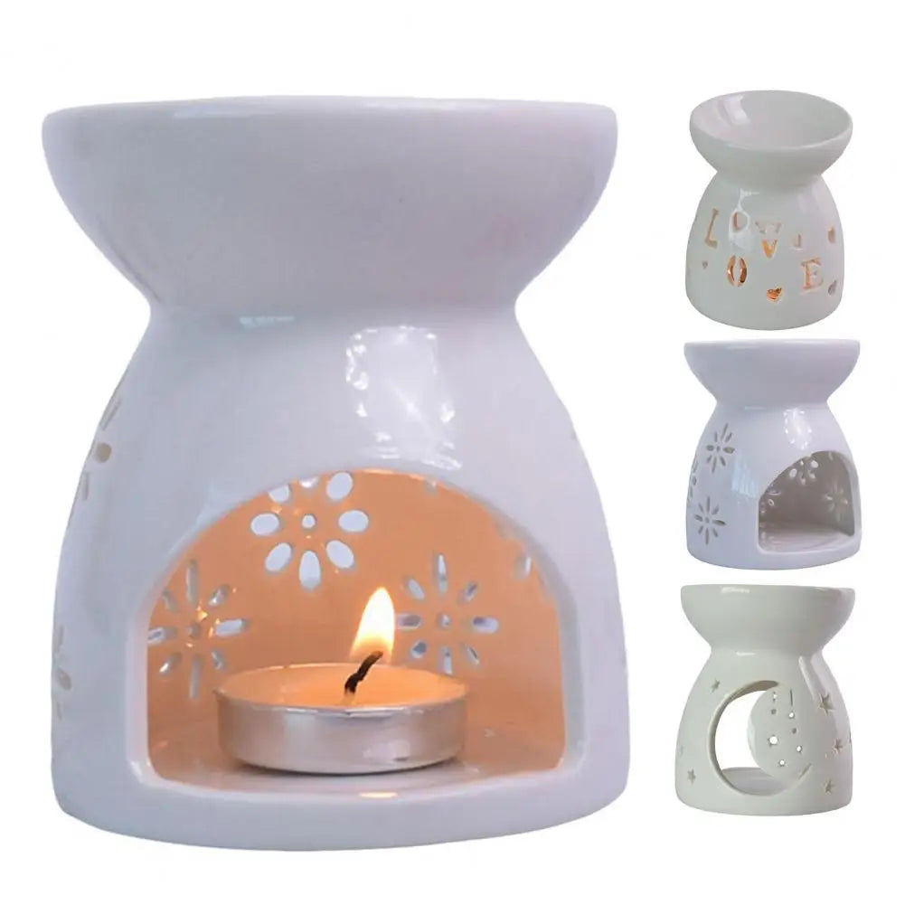 Ceramic Cutout Aroma Burner & Wax Melter with Spoon