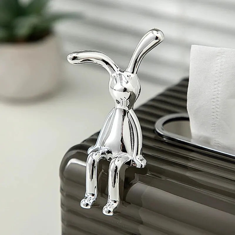 Silver Chrome Rabbit Duo Figurines – Set of 2 Sculptural Decor Statues