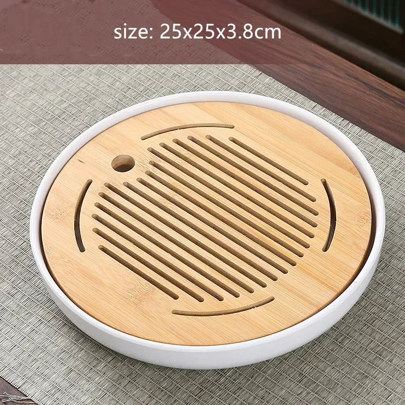 Bamboo Tea Tray with Water Storage & Drainage